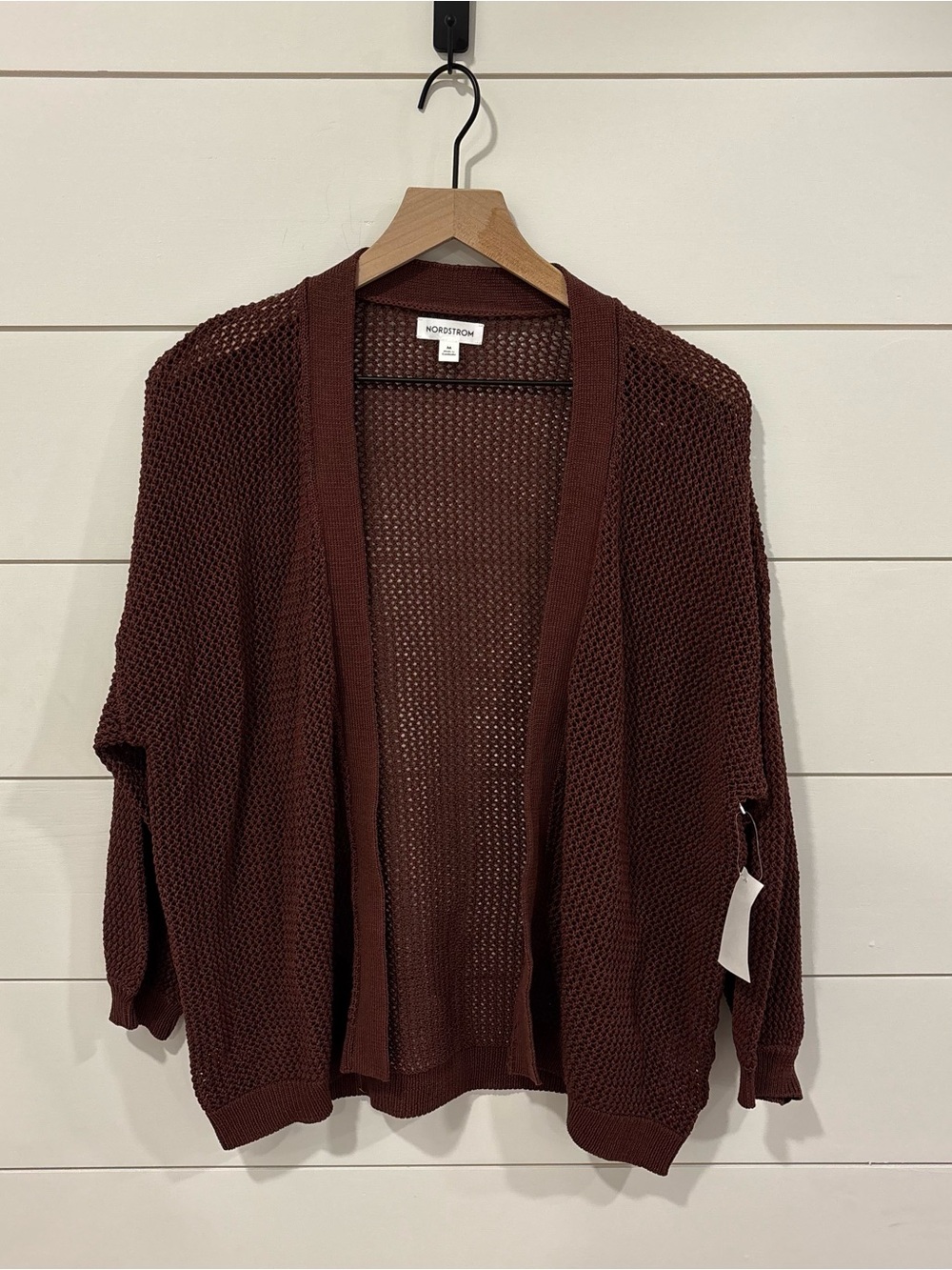 Nordstrom Open-Knit Brown Cardigan Sweater 100% cotton size Medium